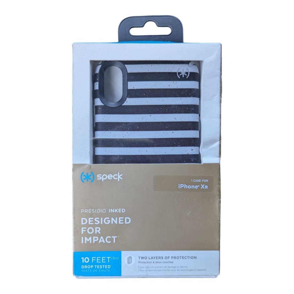 P7. Speck Presidio Inked Impact Case For Apple iPhone XR - B & W Stripes